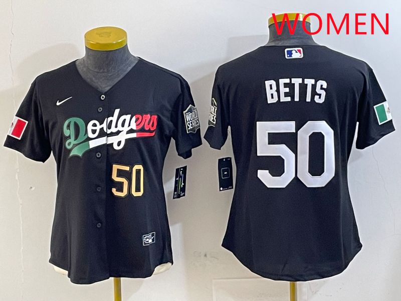 Women Los Angeles Dodgers 50 Betts Black Mexico Game 2025 Nike MLB Jersey style 9